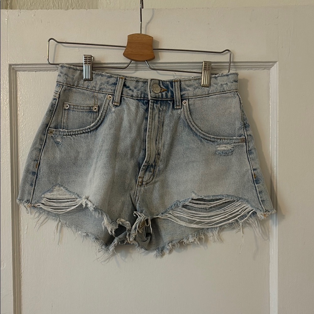 Zara Blue Jean Shorts Distressed High-Waisted